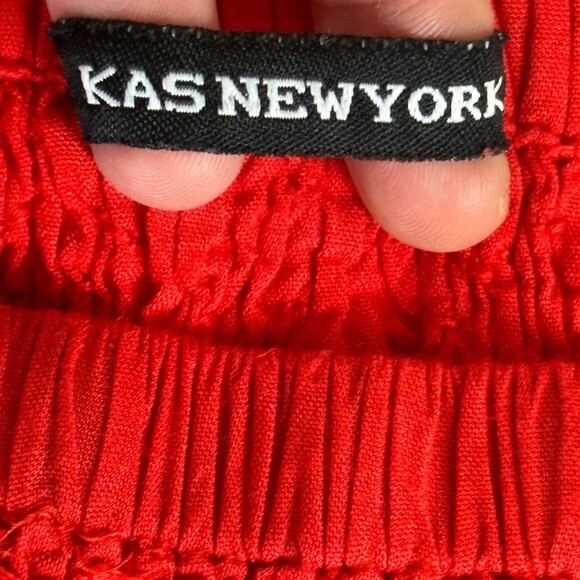 KAS New York Red Smocked Cold Shoulder Boho Top S - Picture 4 of 9